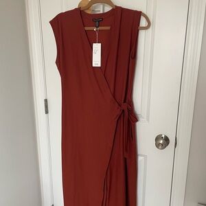 Eileen Fisher Washable Stretch Crepe Wide Leg Wrap Jumpsuit Rust Orange sz Small